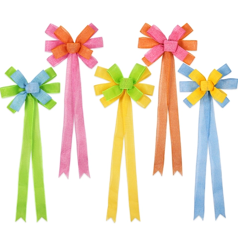 Ostern Doppellagige Schleife Dekoration Jute Stil Polyester Patchwork Schleife Mit Langen Streamern Für Party Festival Heim Ornament