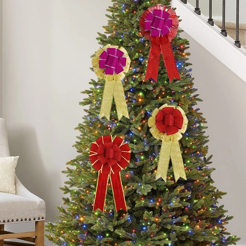 Grandi Fiocchi Decorativi per Albero di Natale in Rete Glitterata per Decorazione Casa Festa Natalizia Ornamenti Sospesi
