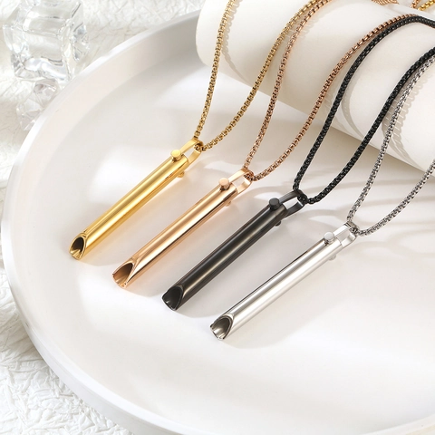 Collar de Pendiente de Respiración Consciente Acero Inoxidable Meditación Alivio del Estrés Tubo Cilíndrico para Hombres Mujeres