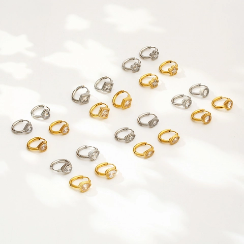 Orecchini Huggie In Acciaio Inossidabile Per Donna Con Zirconia Cuore Stella Goccia Quadrato Marquise Oro Argento