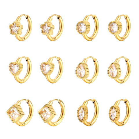 Orecchini Huggie In Acciaio Inossidabile Per Donna Con Zirconia Cuore Stella Goccia Quadrato Marquise Oro Argento