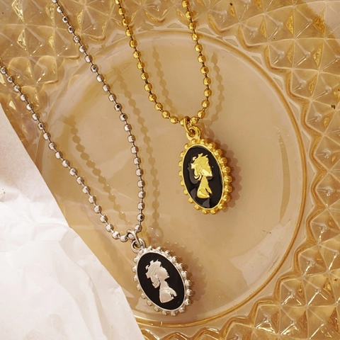 Vintage Koningin Portret Cameo Hanger Halsketting Roestvrij Staal Franse Hofstijl Ovaal Goud Zilver Sieraden Voor Dames