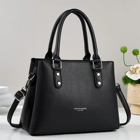 Women Urban Minimalist PU Leather Bucket Handbag Large Capacity Lychee Grain Crossbody Bag With Adjustable Shoulder Strap