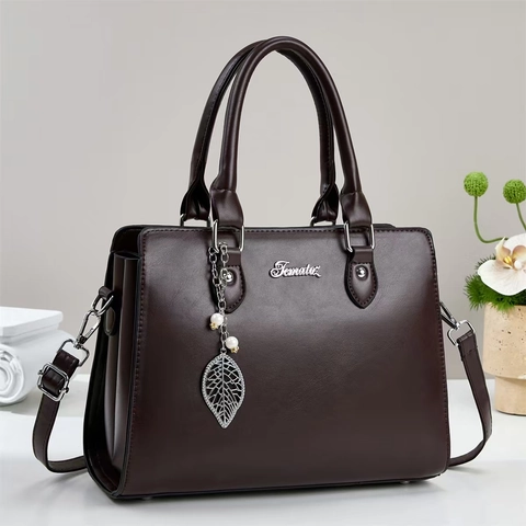 Sac À Main En Cuir PU Grande Capacité Femme Sac À Épaule Bandoulière Couleur Unie Fermeture Éclair Style Rétro Littéraire Cadeau