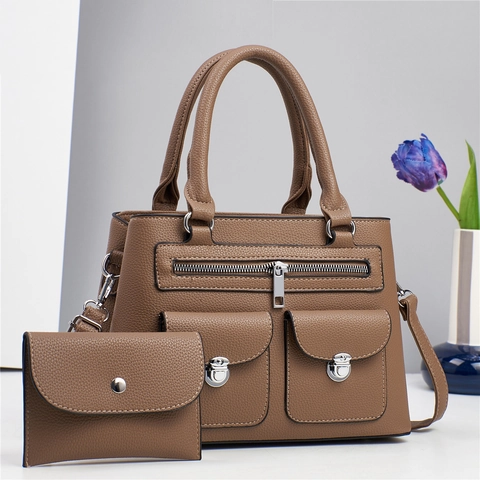 Borsa A Mano E Portafoglio Da Donna Pelle PU Motivo Litchi Grande Capacità Borsa A Tracolla Urbano Semplice Moda Versatile