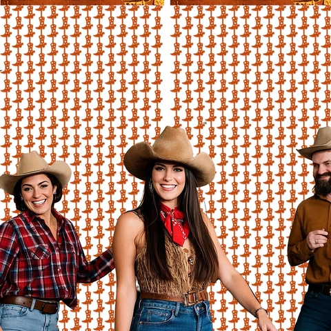 Tenda A Frange Stivali Da Cowboy Laser Foglio Metallico Stelle Tema Western Sfondo Per Feste Decorazioni Compleanno