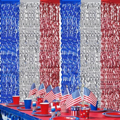 Tenda A Frange Patriottiche Autoadesiva Sfondo Di Lamina Per Decorazione Di Festa Del Giorno Dell'Indipendenza Lucidi Ondulati