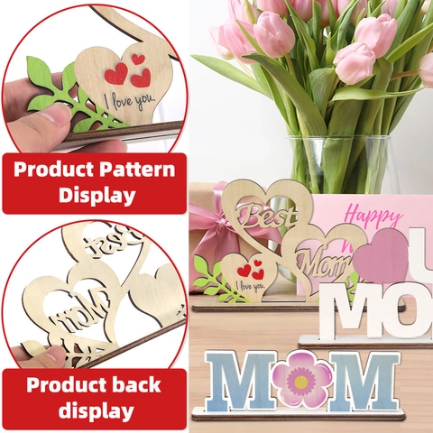 Segnaposto in Legno per la Festa della Mamma Best Mom I Love You MOM Lettera Intagliata Decorazione da Tavolo per Festa Compleanno