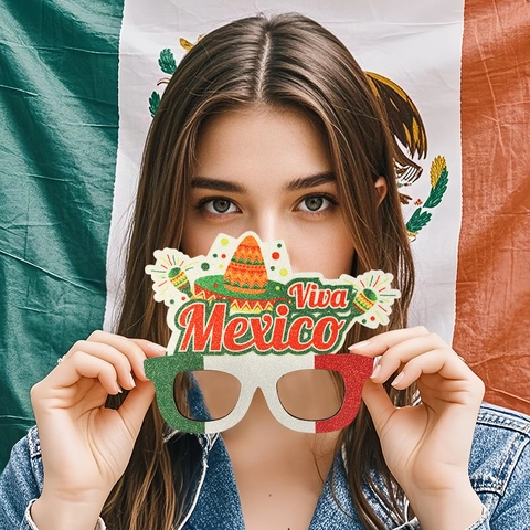 Mexican Party Glasses Viva Mexico Sombrero Cactus Glitter Felt Plastic Eyeglasses For Cinco De Mayo Carnival Festive Celebration Photo Props