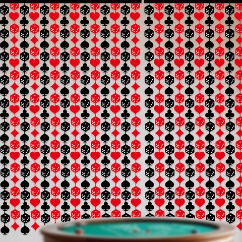 Tenda a Frange in Alluminio Tema Casinò Semi di Poker Dadi Sfondo per Decorazione Festa Las Vegas Oggetti di Scena