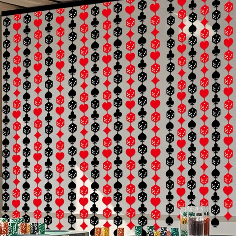 Tenda a Pioggia Sfondo Festa Poker Tema Casinò Decorazione Compleanno Stile Las Vegas Motivo Dadi Cuori Picche Quadri Fiori