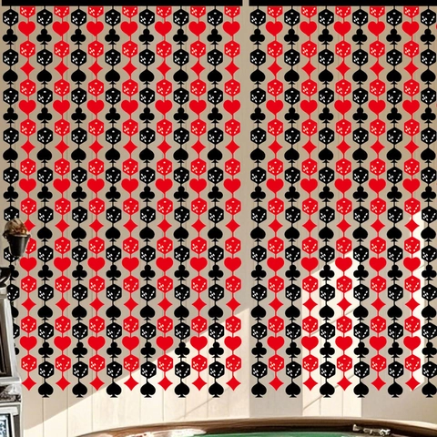 Tenda a Pioggia Sfondo Festa Poker Tema Casinò Decorazione Compleanno Stile Las Vegas Motivo Dadi Cuori Picche Quadri Fiori