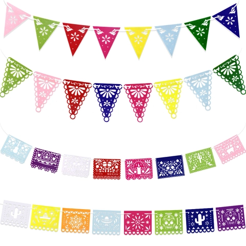 Mexikanisches Papel Picado Banner Filz Hohl Geschnitten Tag Der Toten Party Deko Cinco De Mayo Girlande Mehrfarbig Sombrero Totenkopf Dekor