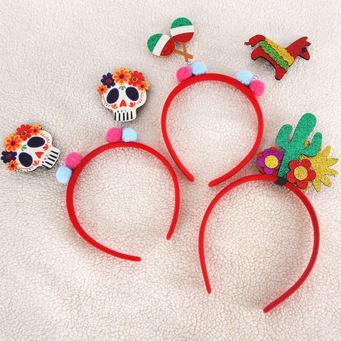 Serre-têtes Mexicains Fiesta Cinco de Mayo Jour des Morts Crâne de Sucre Cactus Sombrero Piñata Accessoires de Cheveux pour Fête