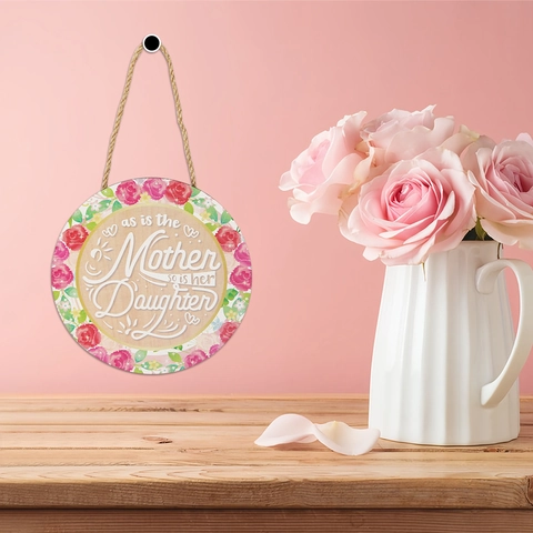 Mother's Day Wooden Hanging Sign Heart Round Floral Best Mom Ever Door Wall Decor Gift With Hemp Rope For Women Home Party