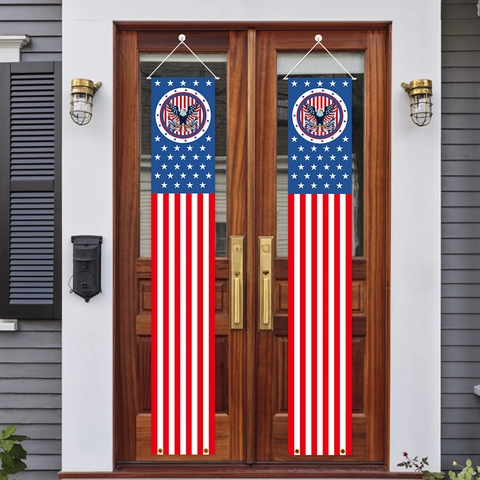 Unabhängigkeitstag Verandabanner Patriotisch Oxford-Gewebe US Flagge Banner Mit Adler Stern Streifen Für Haustür Deko