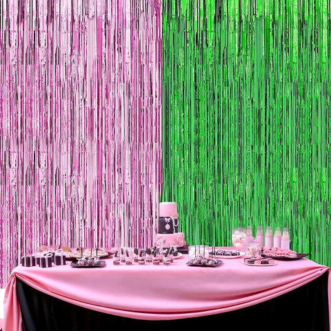 Metallic Franje Gordijnen Roze Groen Glanzend Tinsel Achtergrond Voor Verjaardag Halloween Feest Bruiloft Podium Decoratie
