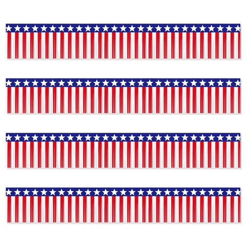 Bannière à Franges en Clinquant Jour de l'Indépendance Rouge Blanc Bleu Étoile Rayure PET Décoration de Fête Patriotique Rideau