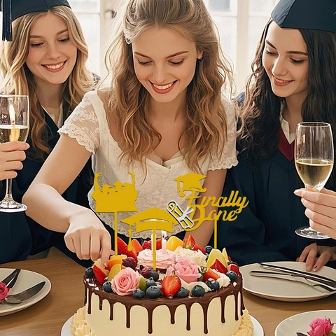 Decorazione Per Torta Di Laurea In Acrilico A Specchio Oro Classe Del 2025 Congrats Happy Graduation Silhouette Festa