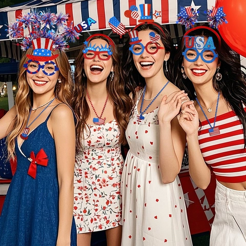 Independence Day Party Supplies 4th Of July Decorations Patriotic Glasses Headbands Necklaces Red White Blue Stars Stripes Set