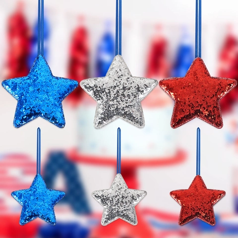 Ciondolo a Pentagramma con Paillettes per il Giorno dell'Indipendenza Decorazione Appesa Stella Glitter Rosso Argento Blu per Festa