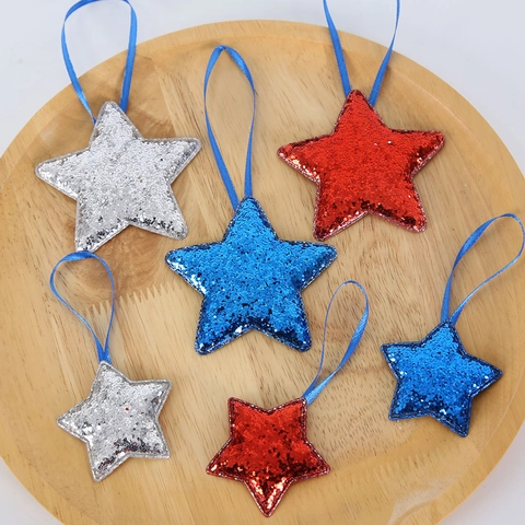 USA Onafhankelijkheidsdag Paillettenstof Ster Hangende Ornamenten Rood Blauw Zilver Glitter Ster Decoraties Voor Feest