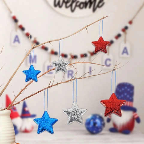 USA Onafhankelijkheidsdag Paillettenstof Ster Hangende Ornamenten Rood Blauw Zilver Glitter Ster Decoraties Voor Feest
