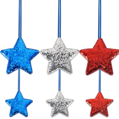 Glitter Patriotic Star Ornaments Set Red Silver Blue July 4th Hanging Decorations For Independence Day Party Home Decor