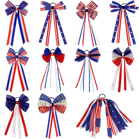 Coletero Con Lazo Patriótico Día de la Independencia Rojo Blanco Azul Estrellas Rayas Lentejuelas Cinta Streamer Para Fiesta 4 Julio Mujer Accesorios Para El Cabello