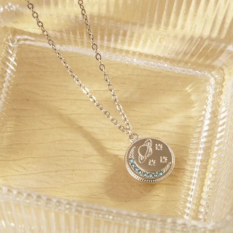 Collana da Donna in Acciaio Inossidabile con Pendente Rotondo Pianeta Luna Stella Strass Catena Clavicola Gioielli Regalo