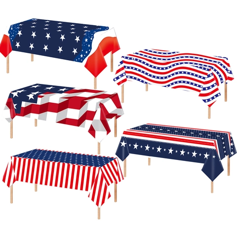 Unabhängigkeitstag Einweg PE Tischdecke Stars and Stripes Rot Weiß Blau Vintage USA Flagge Tischdecke Für Party Deko