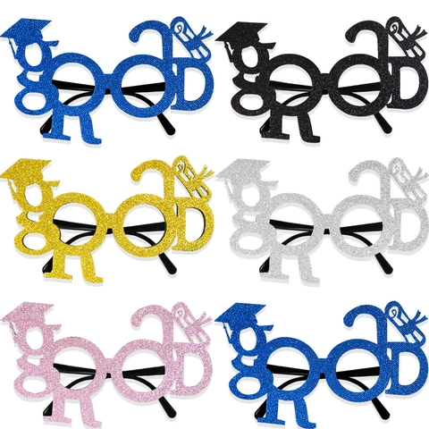 Graduation Party Decoration Glasses Glitter GRAD Letter Mortarboard Design Photo Booth Props Festive Eyewear For Students Ceremony