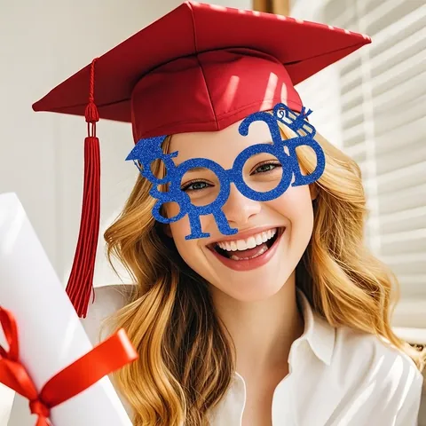 Graduation Party Decoration Glasses Glitter GRAD Letter Mortarboard Design Photo Booth Props Festive Eyewear For Students Ceremony
