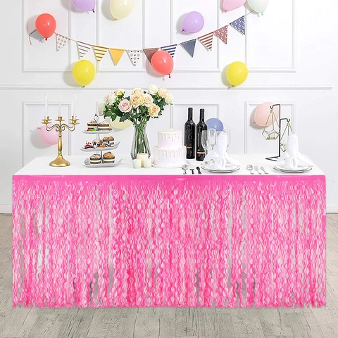 Gonna da Tavolo a Nappe Ondulate Fluorescenti Macaron Gonna in Carta Stagnola PET per Decorazione Tavolo Festa di Compleanno Forniture per Tende Neon Rain Silk