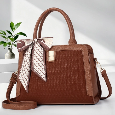 Eleganti Borse Da Donna In Pelle PU Cuciture Intrecciate Manico Superiore Borsa A Tracolla Con Decorazione Sciarpa