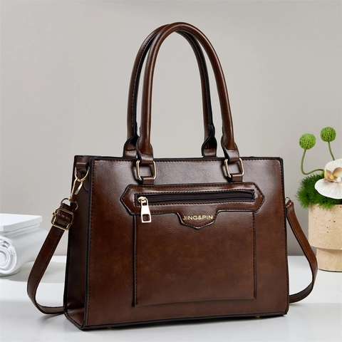 Borsa A Mano Tote Bag Donne Pelle PU Grande Capacità Motivo Pietra Retrò Spalla Borsa A Tracolla Tasca Con Cerniera Frontale