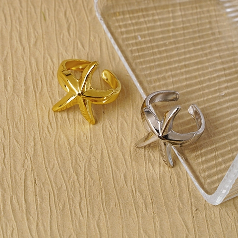 Anello Aperto a Forma di C con Stella Marina per Donna Acciaio Inossidabile Minimalista Regolabile Gioielli da Dito per Vacanze al Mare Oro Argento