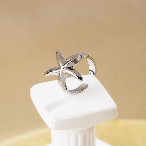 Anello Aperto a Forma di C con Stella Marina per Donna Acciaio Inossidabile Minimalista Regolabile Gioielli da Dito per Vacanze al Mare Oro Argento