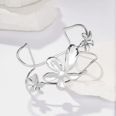 Edelstahl Offener Manschettenarmreif Für Damen Bohemian Geometrisch Hohl Blume Blatt Herz Muschel Künstliche Perle Schmuck