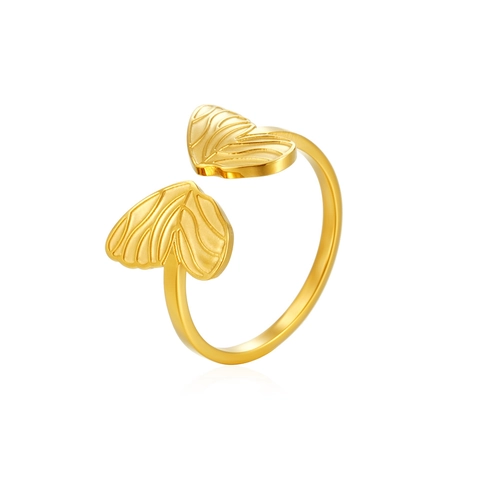 Stainless Steel Butterfly Wing Open Ring For Women Adjustable Minimalist Gold Silver Plated Textured Finger Ring Fashion Jewelry Gift