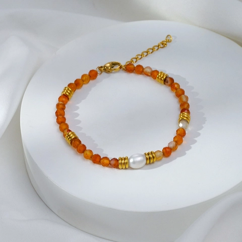 Braccialetto di Perline in Acciaio Inossidabile Bohemien per Donna Pietra Naturale Agata Sfaccettata Perla Artificial Gioielli Regalo