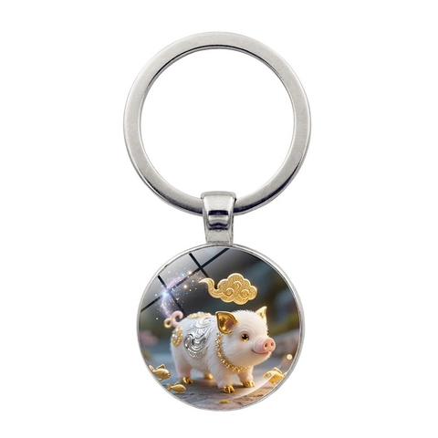 Portachiavi Vintage in Lega di Zinco Vetro Con 12 Animali Dello Zodiaco Per Uomo Donna Stile Cinese Nuvola Fortunata Drago Tigre Coniglio Regalo