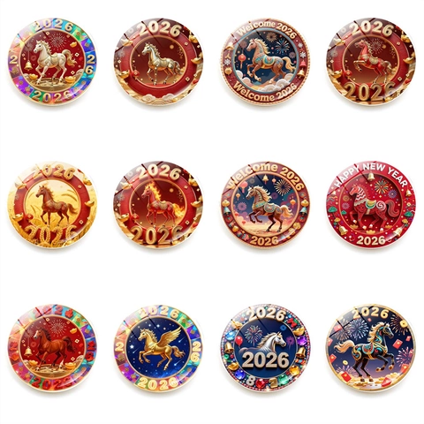 25mm Crystal Glass Fridge Magnet 2026 Year Of The Horse Magnetic Sticker For Kitchen Whiteboard New Year Celebration Home Decor