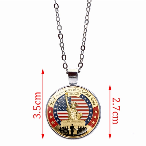 United States 250th Anniversary Commemorative Necklace Zinc Alloy Glass Pendant Patriotic Jewelry Liberty Bell Statue Of Liberty Flag For Men Women