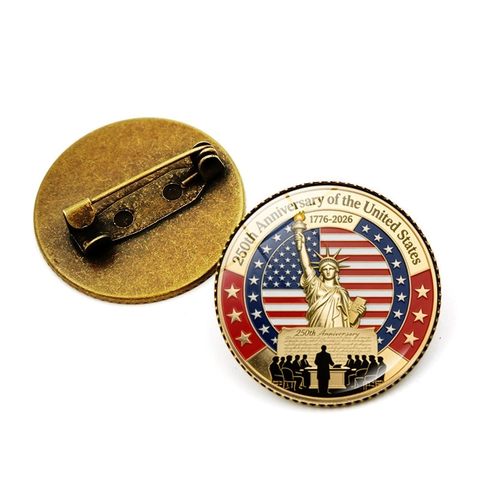 United States 250th Anniversary Commemorative Brooch Pin Alloy Glass US Flag Statue Of Liberty Patriotic Souvenir Gift