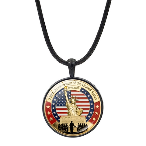 USA 250 Jahrestag Gedenkhalskette Anhänger Mit Zinklegierung Glas Cabochon Und Schwarzer Wachsseil Souvenir Schmuck