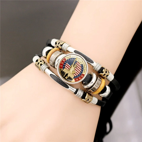 Amerikaanse 250e Verjaardag Armband Meerlaags Gevlochten Leer Legering Hout Glas Heren Herdenkingssieraden Punk Stijl
