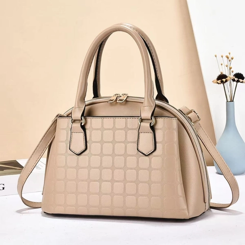 Sac À Main Pour Femmes En Cuir PU À Motifs Carrés Gaufrés Grand Sac Coquille Avec Bandoulière Amovible Pour Le Quotidien