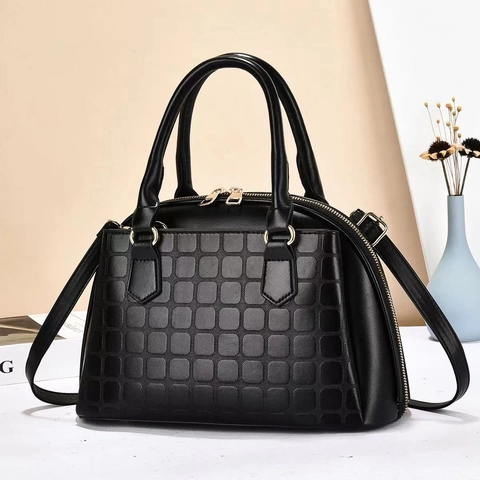 Sac À Main Pour Femmes En Cuir PU À Motifs Carrés Gaufrés Grand Sac Coquille Avec Bandoulière Amovible Pour Le Quotidien