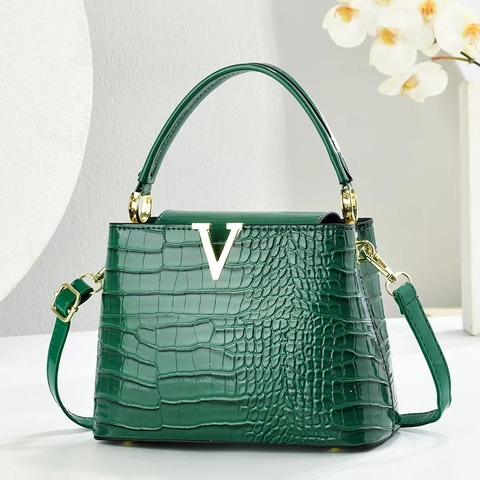 Sac À Main Élégant Pour Femmes Cuir PU Motif Crocodile Décoration Métal V Sac À Bandoulière Minimaliste